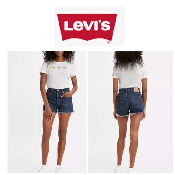 LEVI'S WOMEN'S ORIGINAL 501 HIGH RISE DARK BLUE JEAN SHORT 23 - Picture 1 of 16